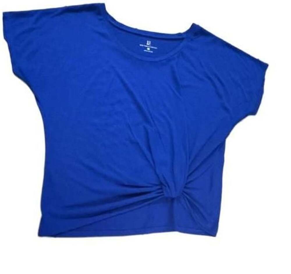 New York & Company Women's Blue Short Sleeve Twist-Front Dolman Top Medium